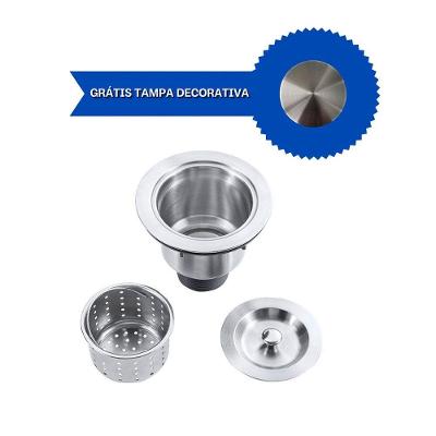 Kit Válvula Com Cesto Inox + Tampa Decorativa Inox