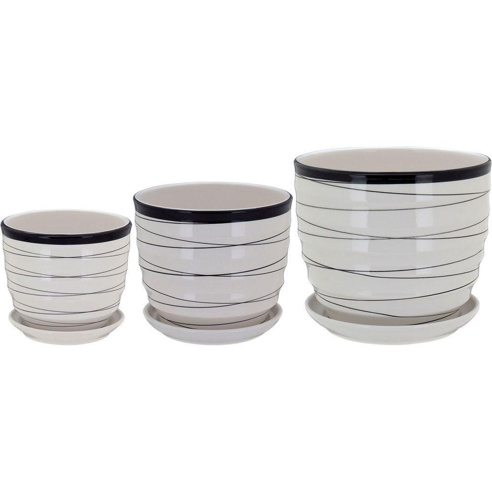 Jg 3pç Cachepô Cerâmica Xcm Branco - 1