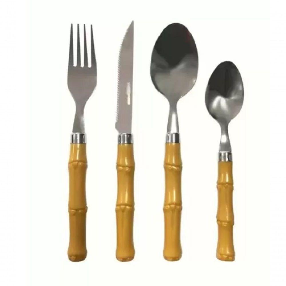Faqueiro Talher Em Aço Inox Bambu 16 Peças Garfo Faca Colher - 1
