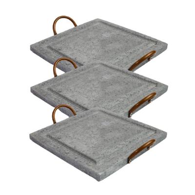 Kit 3 Grelha Para Carnes Servir Porção Pedra Sabão G 25X25Cm