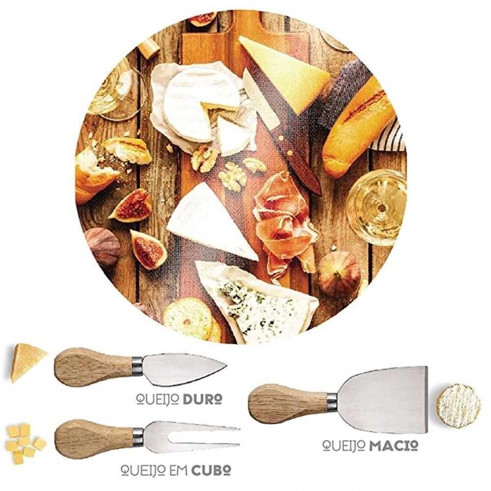 Jogo Para Queijo 4 Peças Tábua Vidro Euro Petisco Mesa Posta - 1