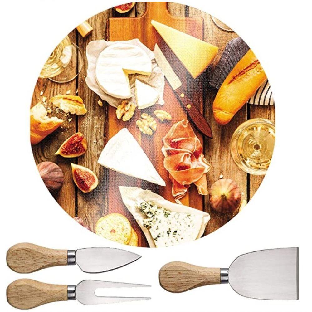 Jogo Para Queijo 4 Peças Tábua Vidro Euro Petisco Mesa Posta - 2