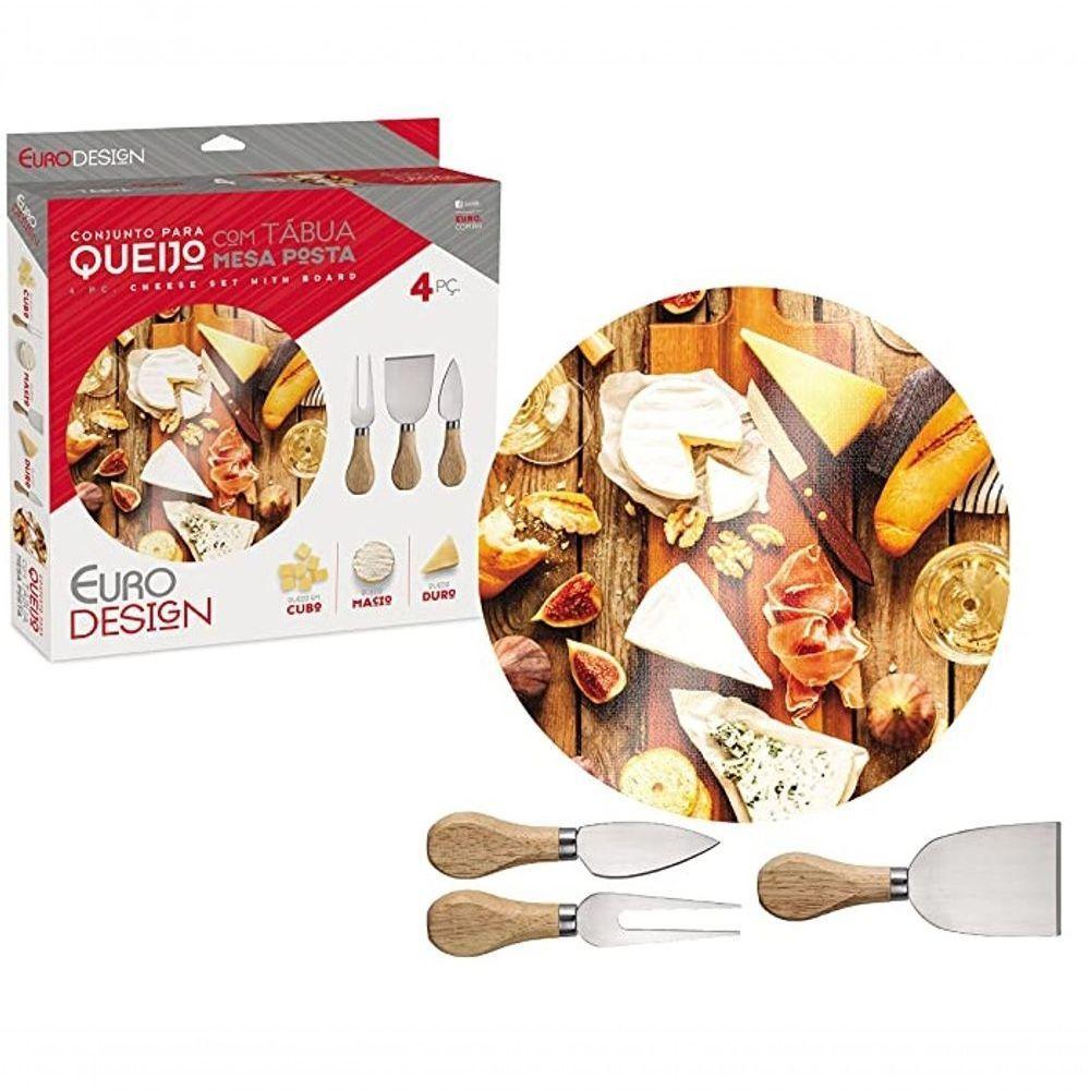 Jogo Para Queijo 4 Peças Tábua Vidro Euro Petisco Mesa Posta - 3