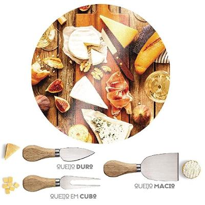 Jogo Para Queijo 4 Peças Tábua Vidro Euro Petisco Mesa Posta