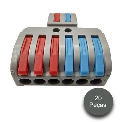 Emenda Elétrica Conector Tipo Borne 6X2 Fios Duplo 20 Peças
