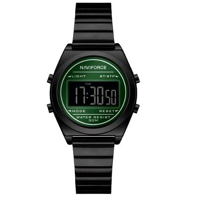 Relógio Digital Feminino Com Pulseira De Aço Inoxidável De Quartzo Elegante Verde Preto