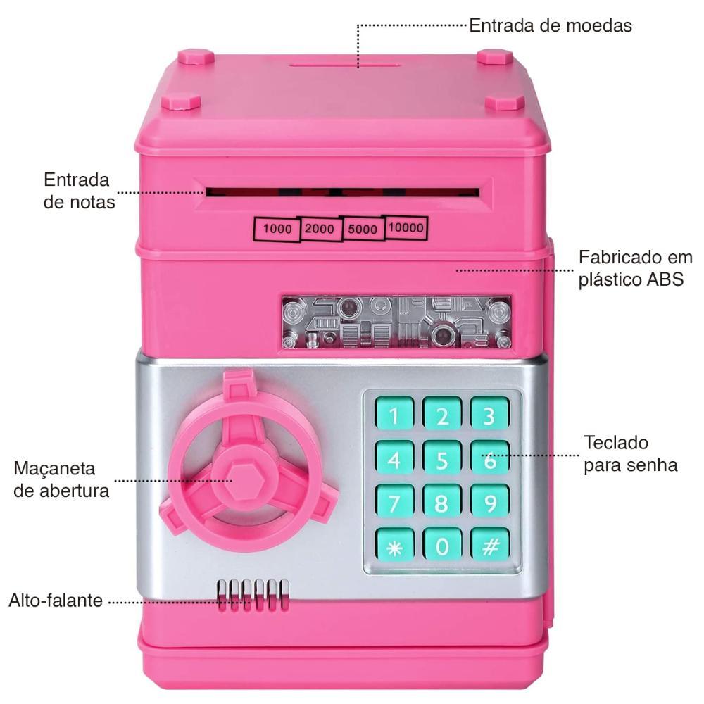 Mini Cofre Digital Senha 4 Dígitos Notas E Moedas Rosa - 3