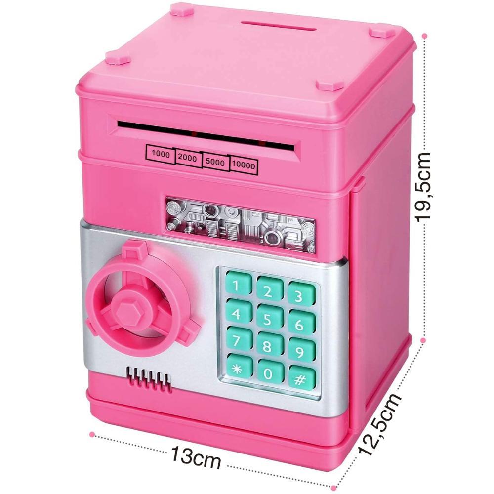 Mini Cofre Digital Senha 4 Dígitos Notas E Moedas Rosa - 4