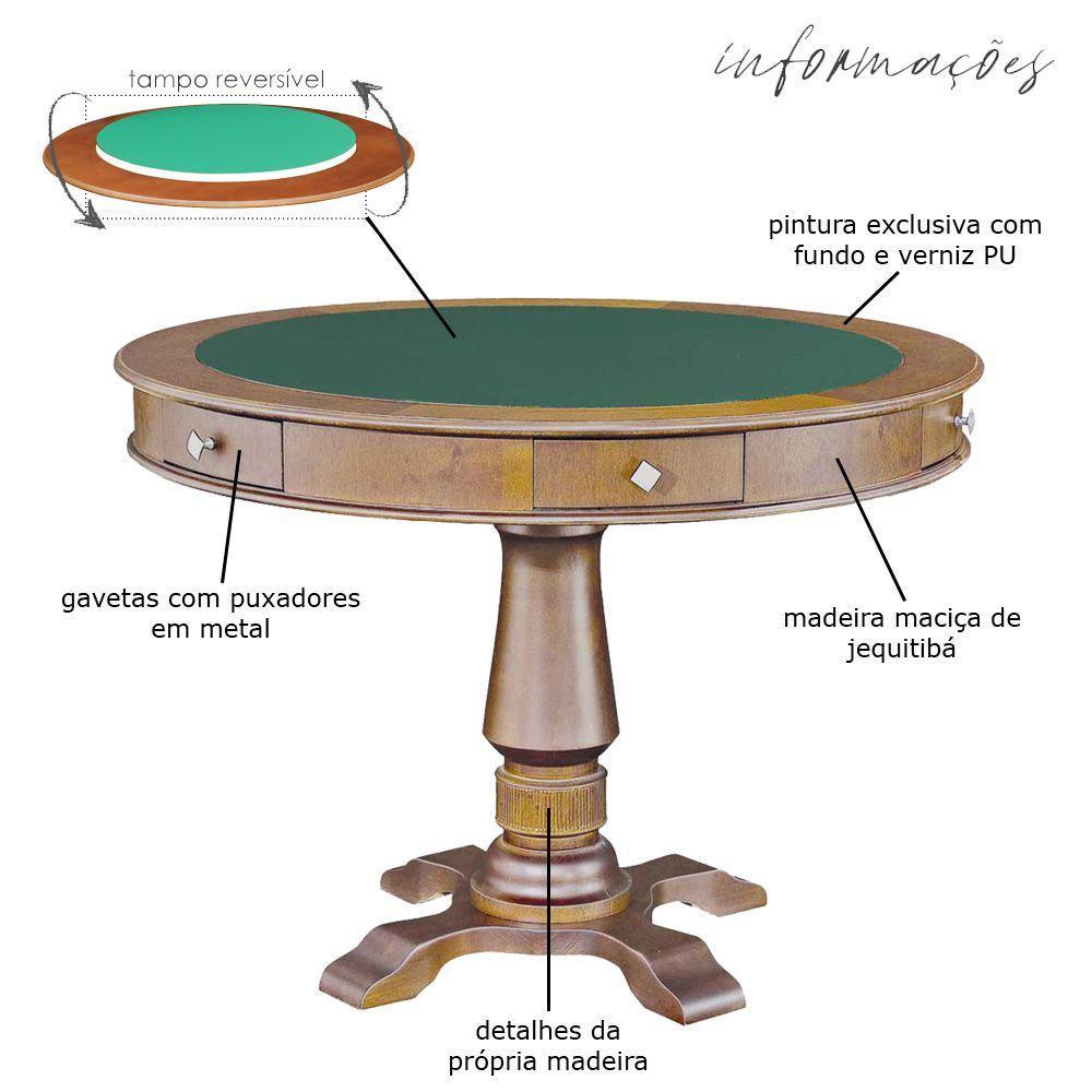 Mesa de Jogos Victoria Redonda Tampo Reversível 4 Cadeiras - 4