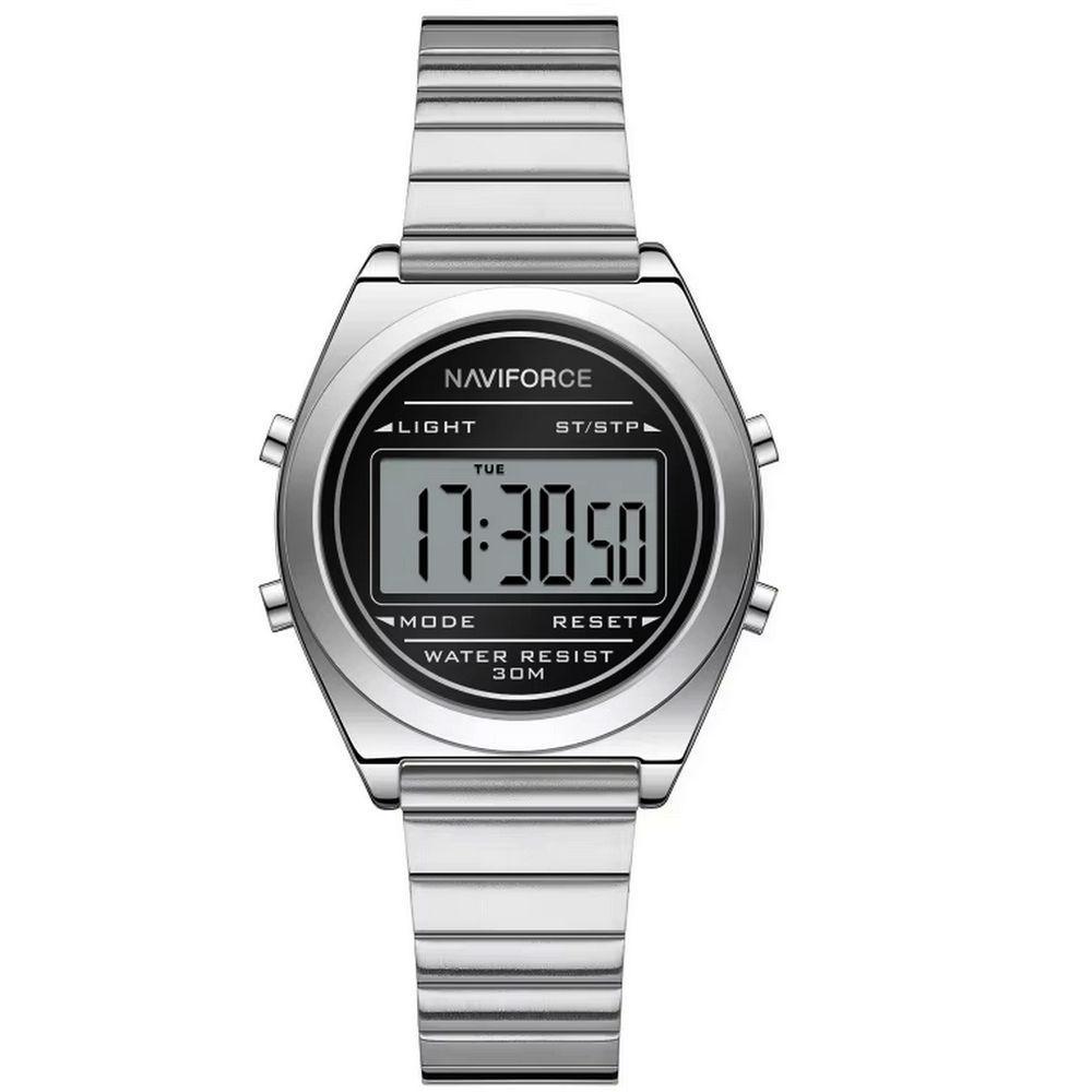 Relógio Digital Feminino Com Pulseira De Aço Inoxidável De Quartzo Elegante Prata Preto - 1