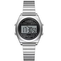 Relógio Digital Feminino Com Pulseira De Aço Inoxidável De Quartzo Elegante Prata Preto - 1