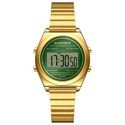 Relógio Digital Feminino Com Pulseira De Aço Inoxidável De Quartzo Elegante Verde Dourado