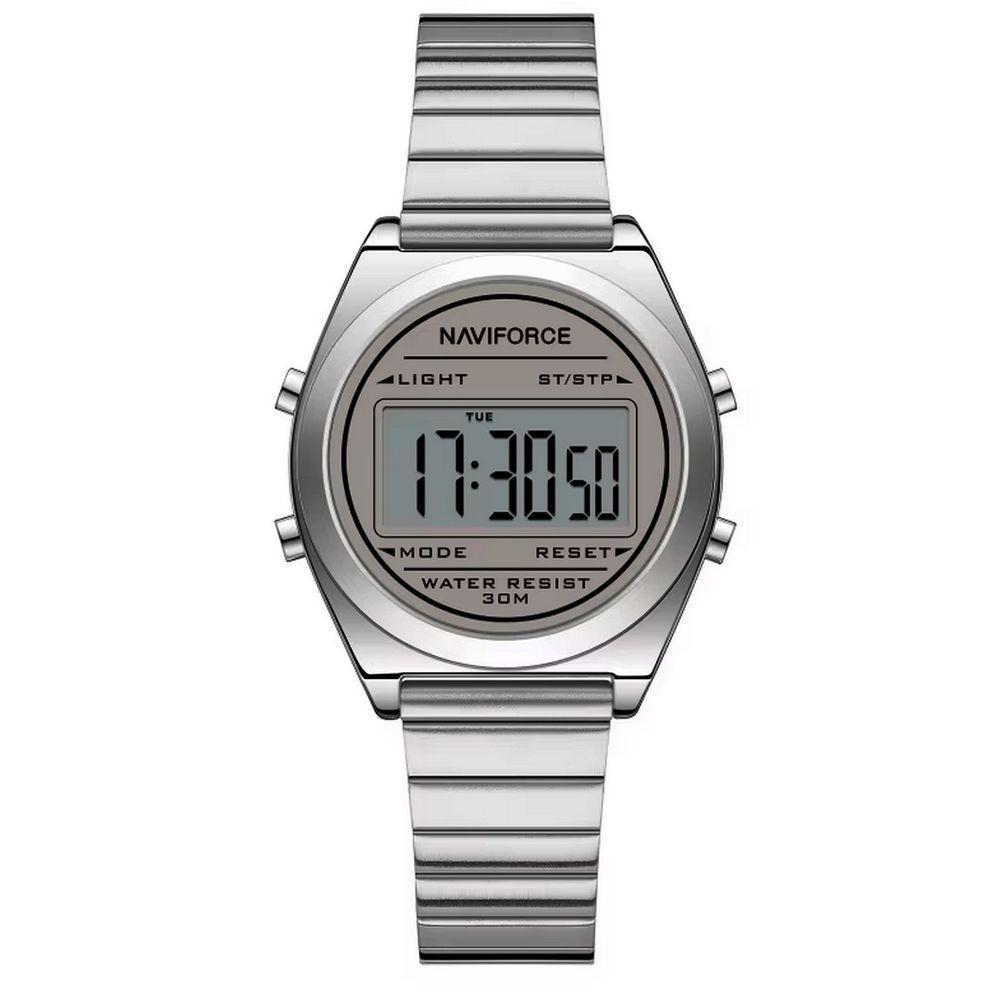 Relógio Digital Feminino Com Pulseira De Aço Inoxidável De Quartzo Elegante Prata - 1