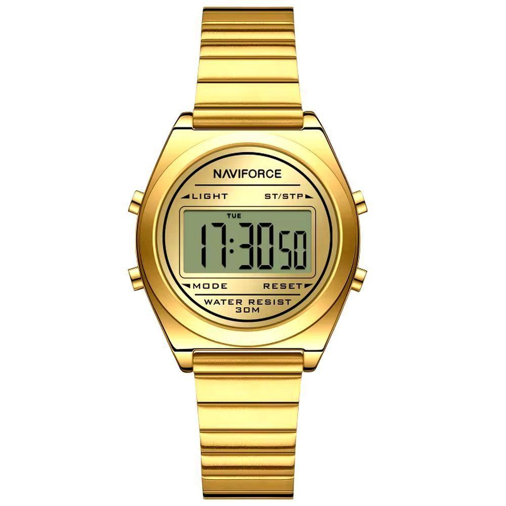 Relógio Digital Feminino Com Pulseira De Aço Inoxidável De Quartzo Elegante Dourado - 1