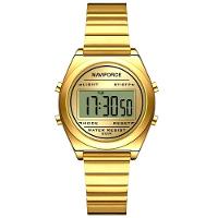 Relógio Digital Feminino Com Pulseira De Aço Inoxidável De Quartzo Elegante Dourado - 1