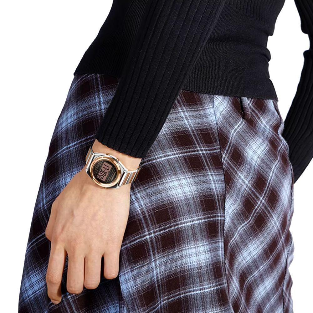 Relógio Digital Feminino Com Pulseira De Aço Inoxidável De Quartzo Elegante Prata Rose - 4