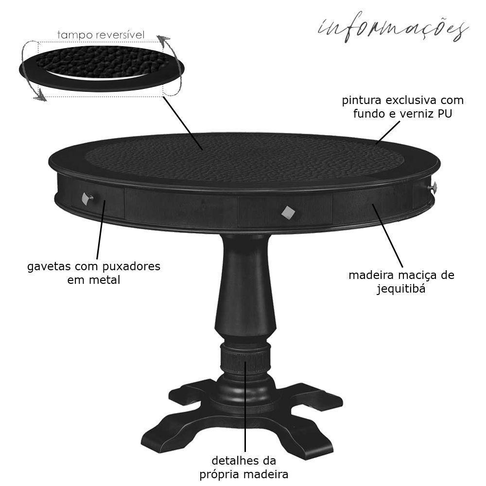 Mesa de Jogos Redonda Victoria Tampo Reversível 2 Cadeiras - 2