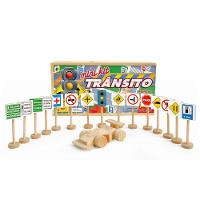 Mini Kit De Transito Com 14 Placas 1 E 1 Carrinho De Madeira - 1