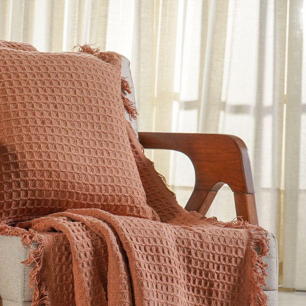 Manta Decorativa Para Sofá Waffle 100% Algodão 160x220cm Terracota - 5