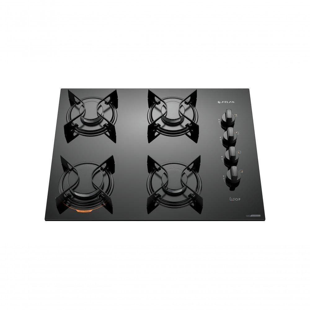 Cooktop 4 Bocas Preto Com Mesa De Vidro Atlas U Top Bivolt - 1