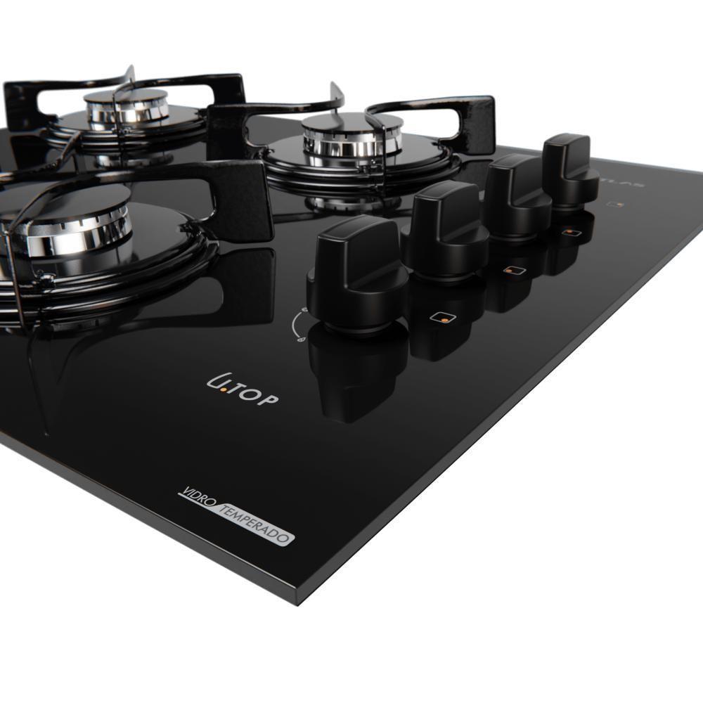 Cooktop 4 Bocas Preto Com Mesa De Vidro Atlas U Top Bivolt - 2