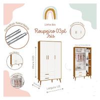 Cômoda Com Porta E Guarda Roupa Infantil 3 Portas Isis Branco Acetinado Savana - Reller