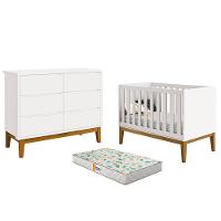Berço Americano E Cômoda 6 Gavetas New Classic Branco Com Pés Madeira E Colchão Gazin - Reller - 1