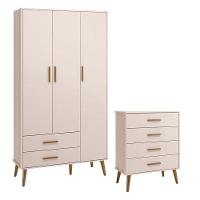 Cômoda Gaveteiro E Guarda Roupa Infantil 3 Portas Isis Rosa Acetinado - Reller - 1