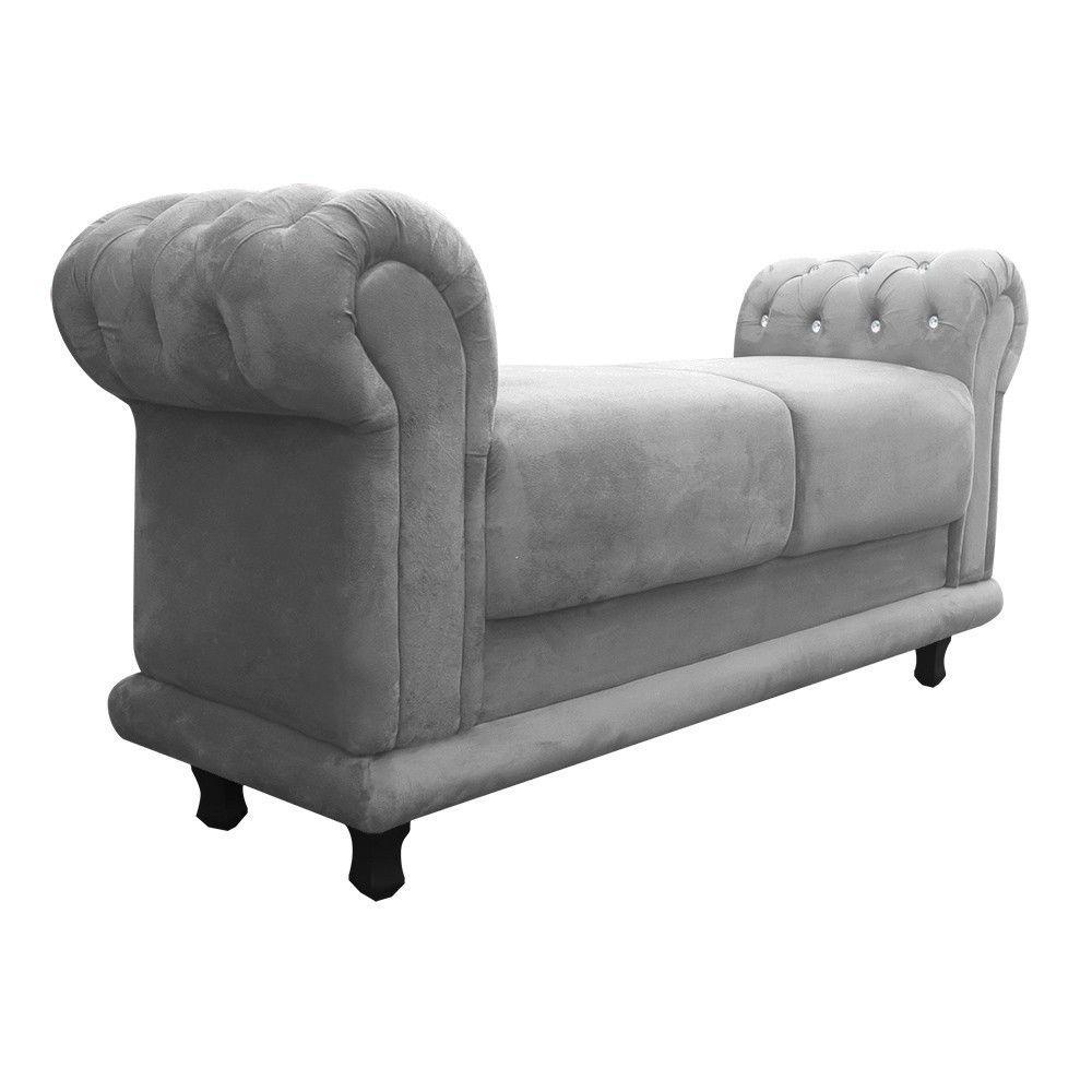 Recamier Barcelona Namoradeira Calçadeira Suede Com Strass Cinza - 1