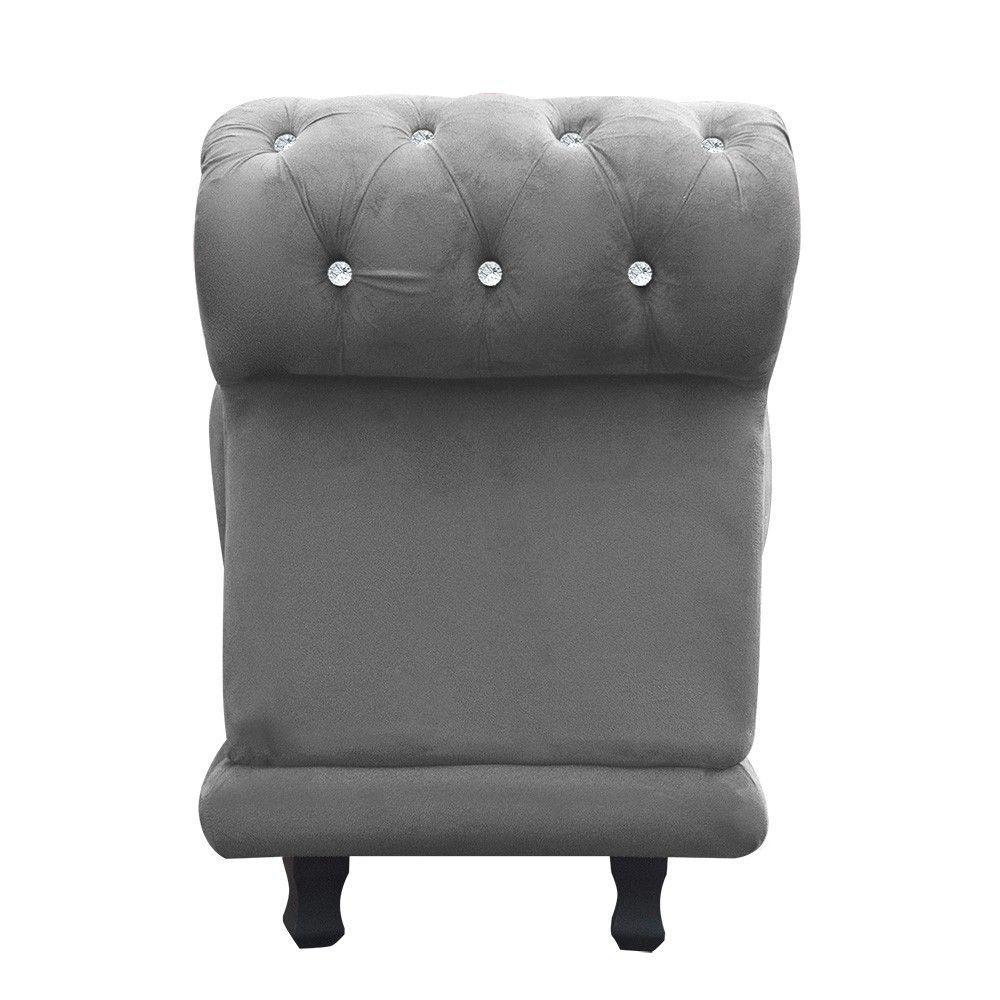 Recamier Barcelona Namoradeira Calçadeira Suede Com Strass Cinza - 5