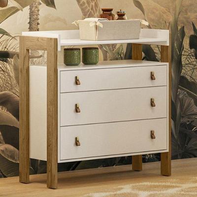 Cômoda Infantil Fantasia 3 Gavetas Mdf Puxador Couro Branco Acetinado