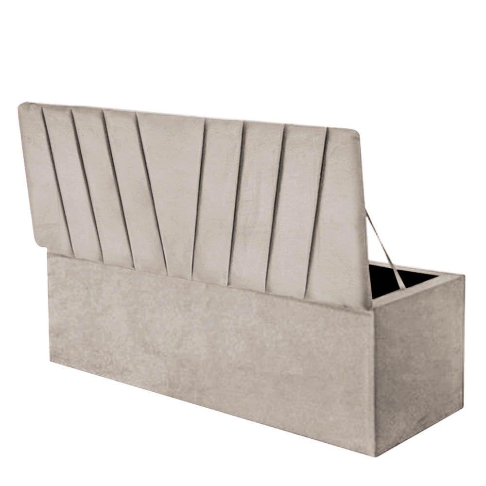 Calçadeira Baú Recamier Estofada Cama Queen 160cm Bélgica Suede Bege- Mabe Magazine - 2