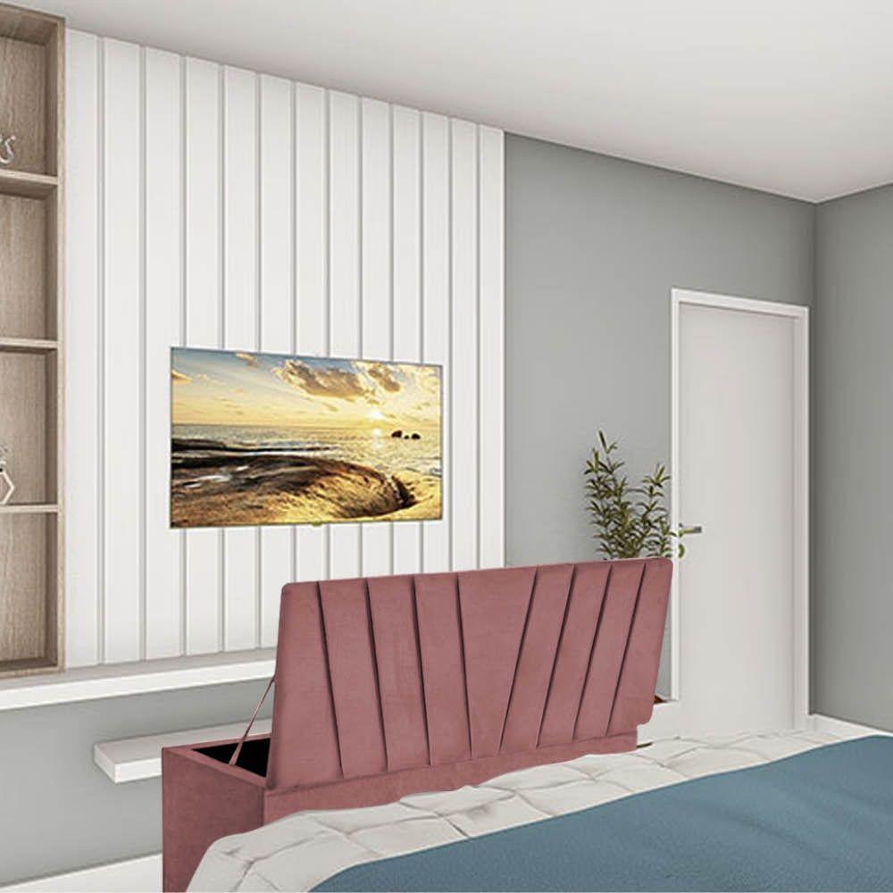 Calçadeira Baú Recamier Estofada Cama King 190cm Bélgica Suede Rose- Mabe Magazine - 1