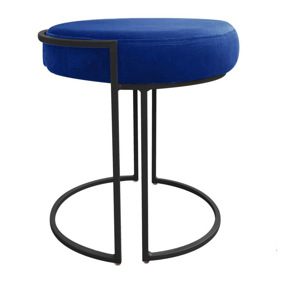 Kit 02 Puff Love Suede Base Preto Azul Royal - 2