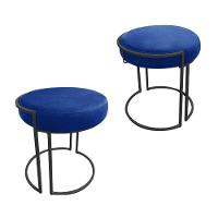 Kit 02 Puff Love Suede Base Preto Azul Royal - 3