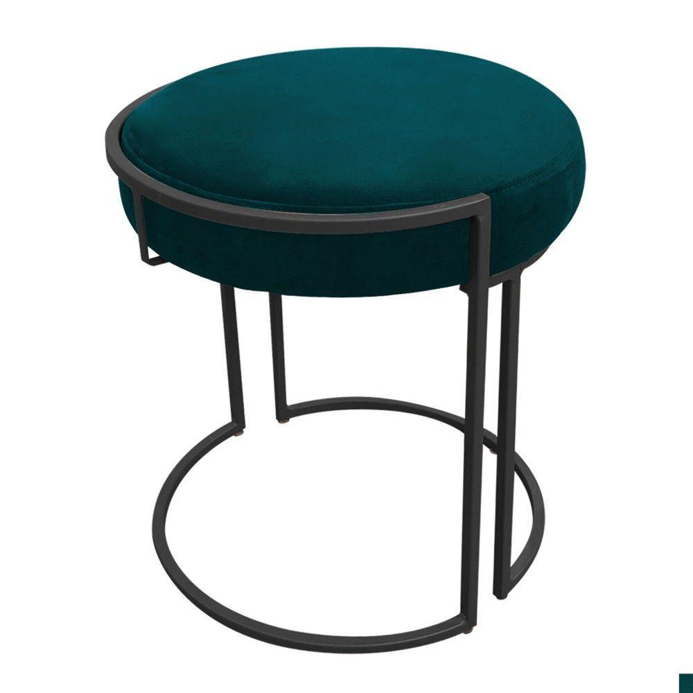 Kit 02 Puff Love Suede Base Preto Azul Pavão - 1