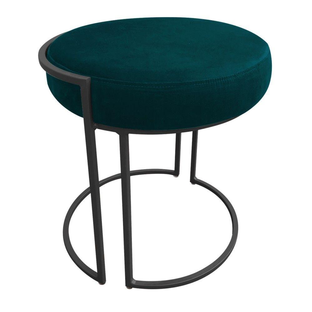 Kit 02 Puff Love Suede Base Preto Azul Pavão - 6