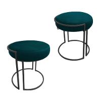 Kit 02 Puff Love Suede Base Preto Azul Pavão - 3