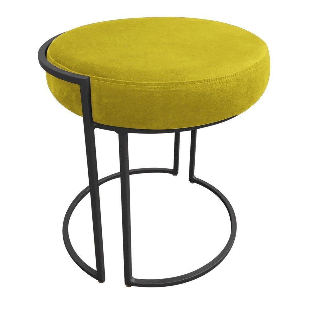 Kit 02 Puff Love Suede Base Preto Amarelo - 1