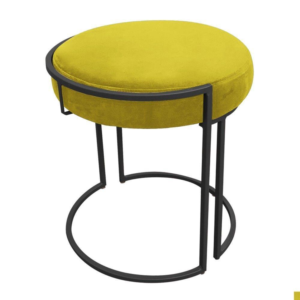 Kit 02 Puff Love Suede Base Preto Amarelo - 6