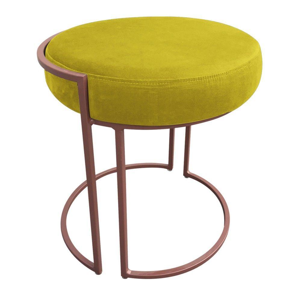 Kit 02 Puff Love Suede Base Cobre Amarelo - 2