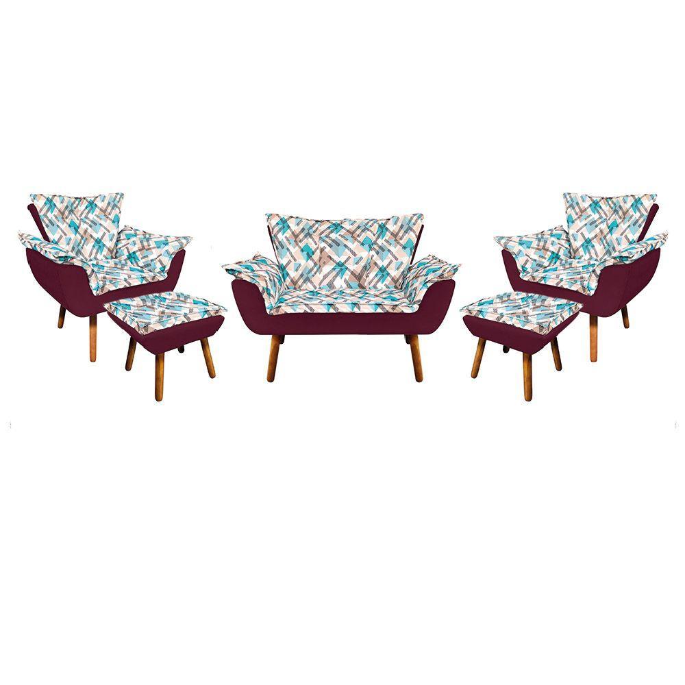 Kit 1 Namoradeira 2 Poltronas E 2 Puffs Opala Composê Suede - 1