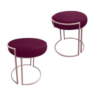 Kit 02 Puffs Love Suede Base Rosê Vinho