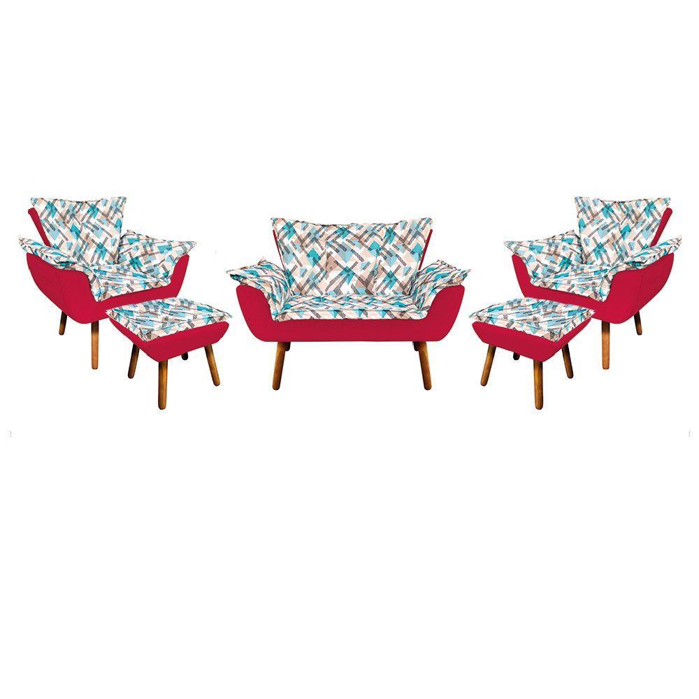 Kit 1 Namoradeira 2 Poltronas E 2 Puffs Opala Composê Suede - 1