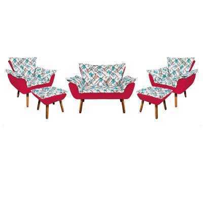 Kit 1 Namoradeira 2 Poltronas E 2 Puffs Opala Composê Suede