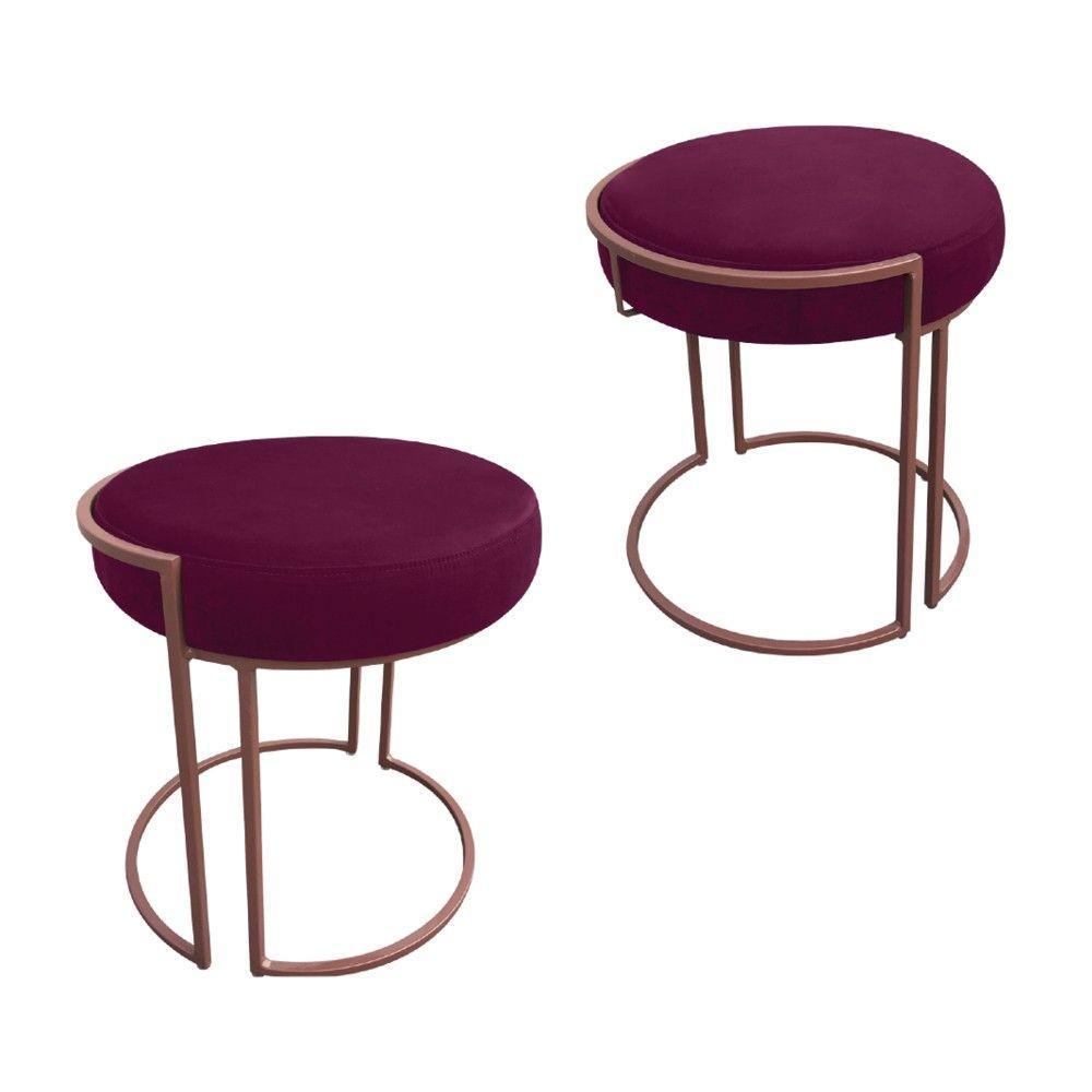 Kit 02 Puffs Love Suede Base Cobre Vinho - 1