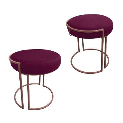 Kit 02 Puffs Love Suede Base Cobre Vinho