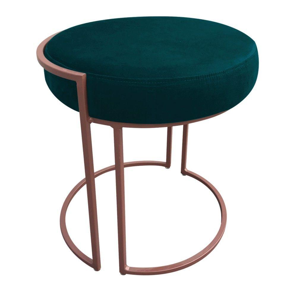 Kit 02 Puffs Love Suede Base Cobre Azul Pavão - 3