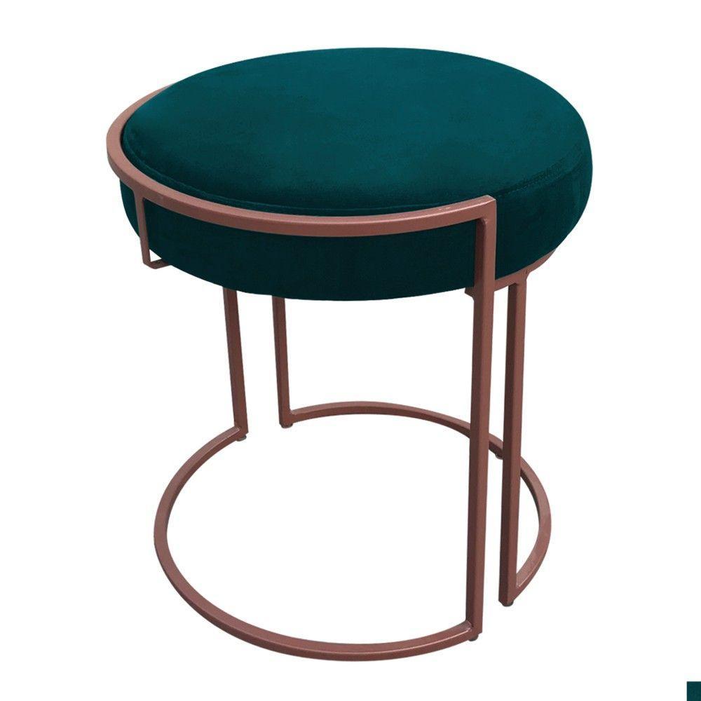 Kit 02 Puffs Love Suede Base Cobre Azul Pavão - 4