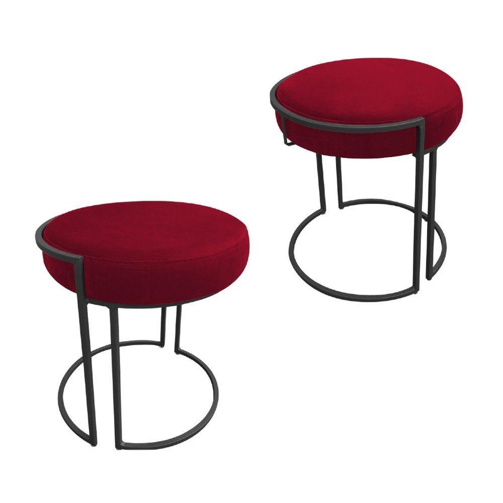 Kit 02 Puff Love Suede Base Preto Vermelho - 3